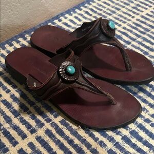 Sundance JP Mattie Leather Sandal with Turquoise Embellishment